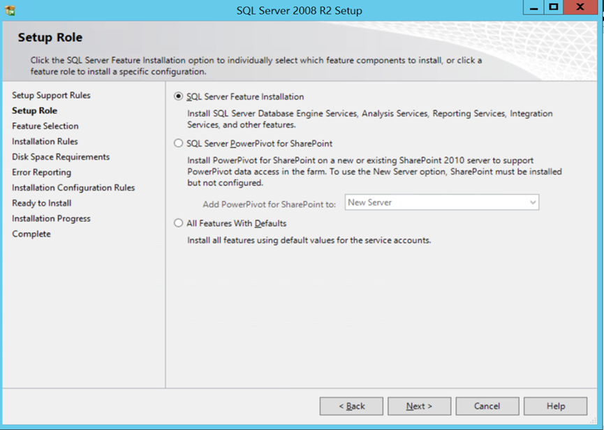 选择SQL server功能安装