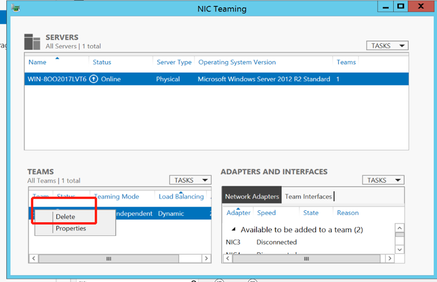 删除NIC Teaming